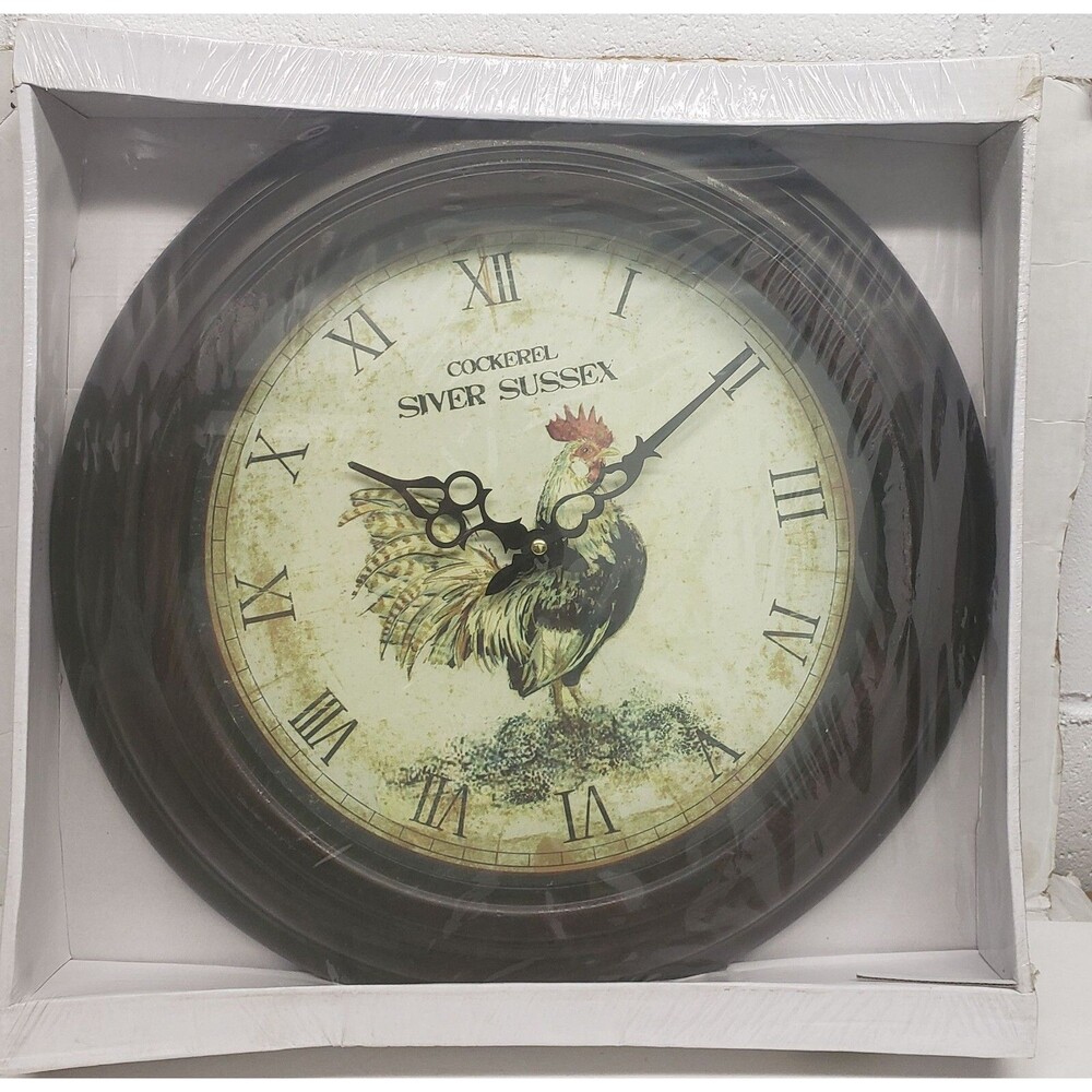 Extra Large Plastic Decorative Wall Clock,app.18",ROOSTER w/roman numbers,brown